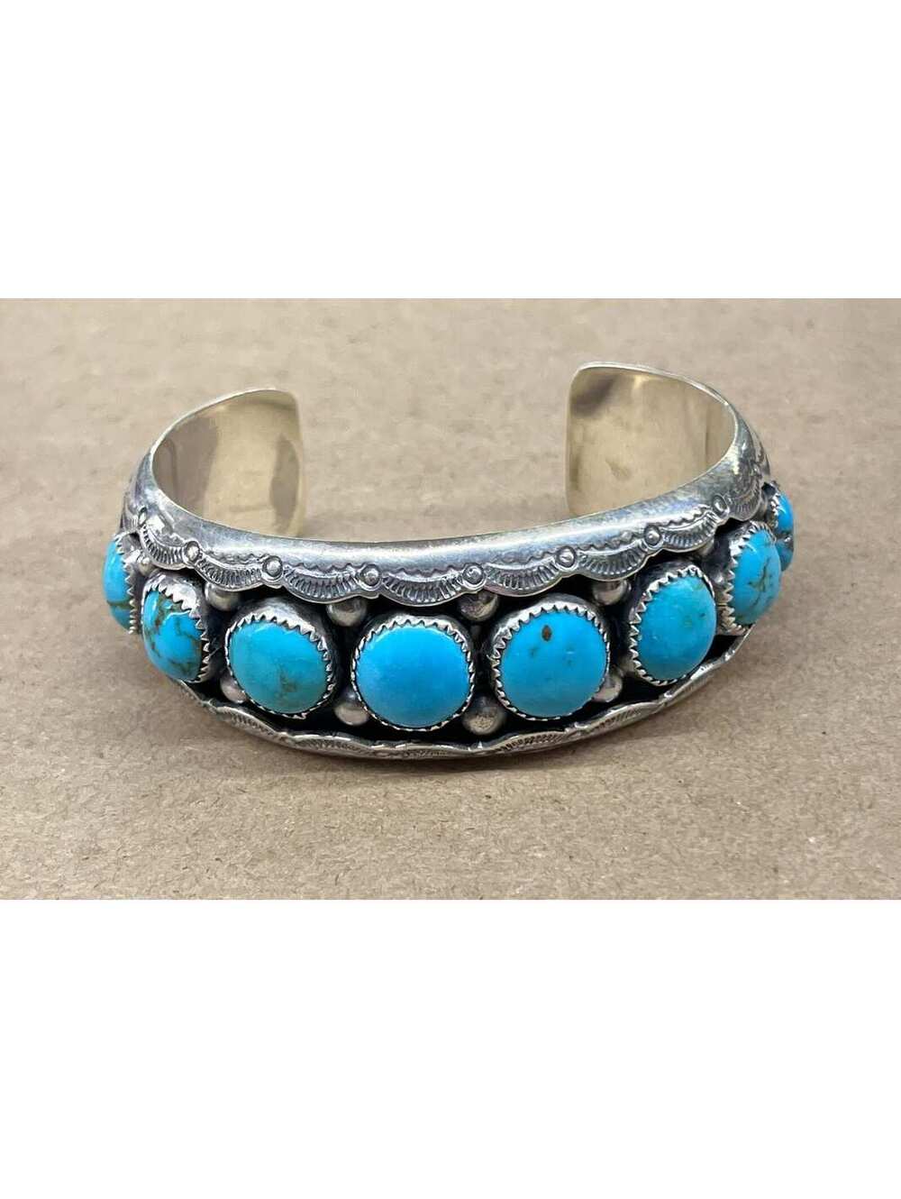 Native American Navajo handmade cluster bracelet sterling silver turquoise cuff